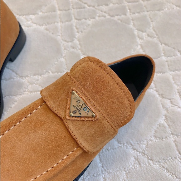 Prada Women's Camel Suede Loafers - Picture 7 of 9